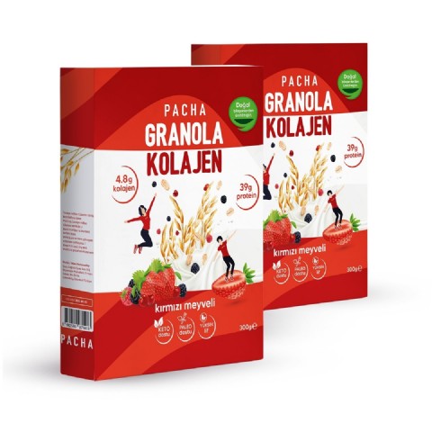 PACHA - Doğal Kolajen ve Proteinli Granola - Kırmızı Meyveli - 2’li Paket (2 X 300 g)