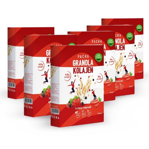 PACHA - Doğal Kolajen ve Proteinli Granola - Kırmızı Meyveli - 6’lı Paket (6 x 300 g)