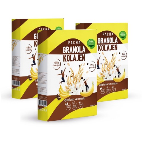 PACHANOLA Doğal Kolajen ve Proteinli Granola | Çikolatalı ve Muzlu | 3’lü Paket
